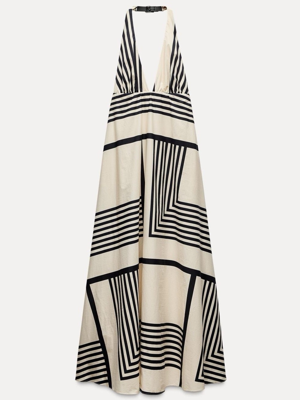 ZARA Black & Cream Geometric Halter Maxi Dress